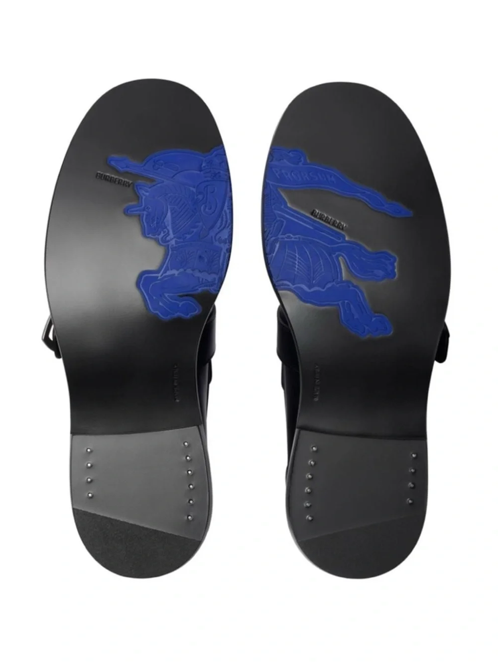 Burberry Black Leather Buckle Monk Strap Loafers with Blue Insole